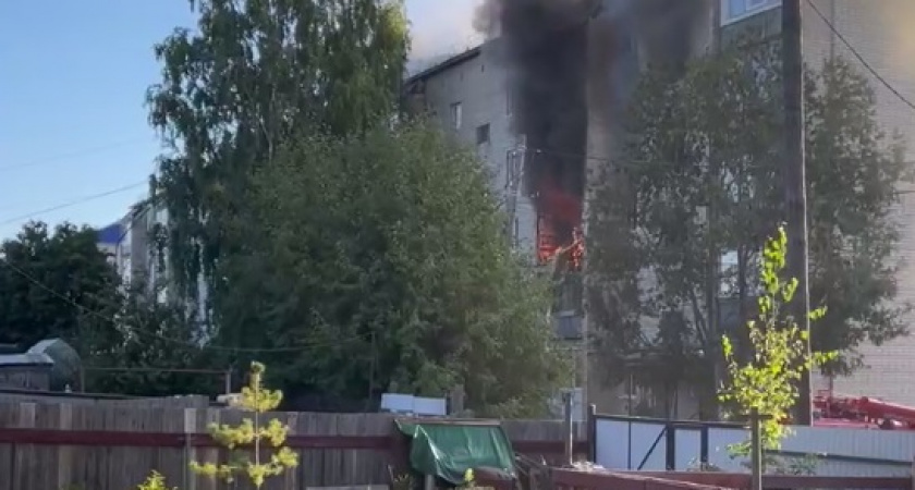 Появилось видео пожара в жилом доме в Выльгорте, где взорвался бытовой газ