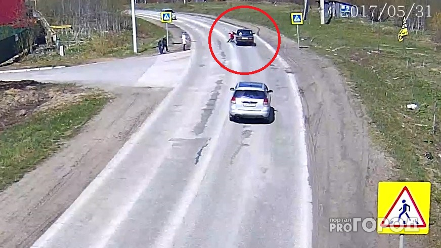 Появилось видео момента ДТП в Сыктывкаре, когда пьяный водитель сбил ребенка