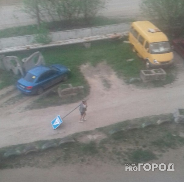 Девушка выгуливала дорожный знак по улицам Сыктывкара (фото)