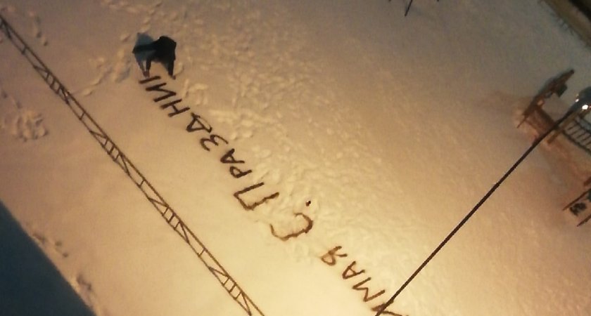 Сыктывкарец признался в любви на снегу и растрогал соседей