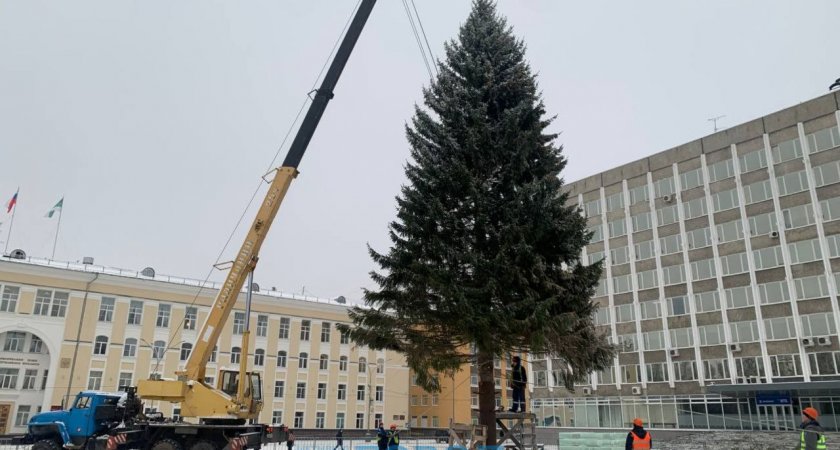 На площади в Сыктывкаре установили главную елку