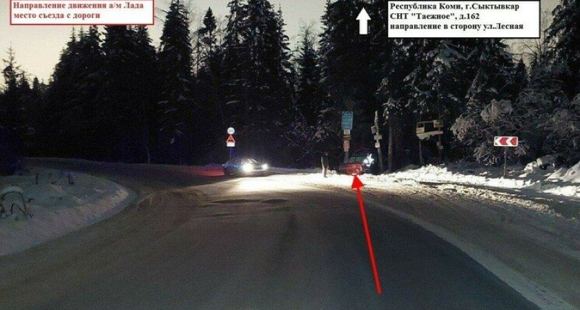 В Сыктывкаре пьяный водитель слетел с дороги и врезался в дерево