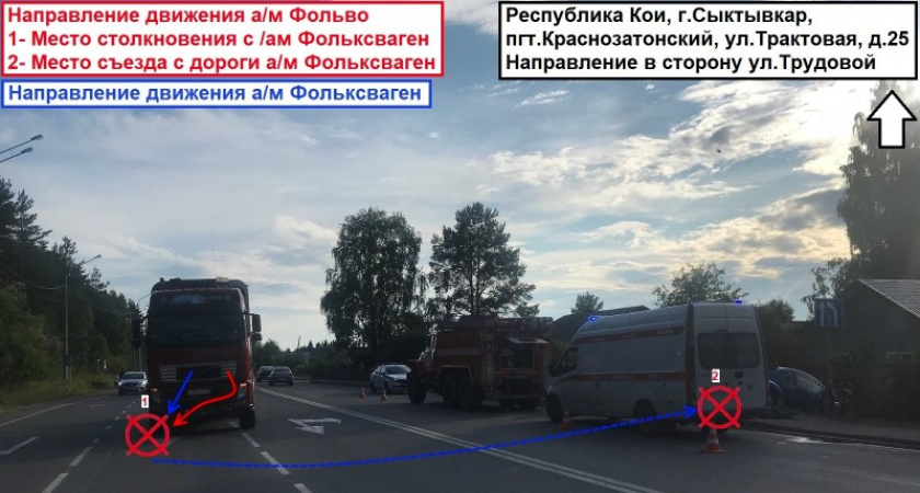 В Сыктывкаре водитель грузовика отправил в кювет другой автомобиль