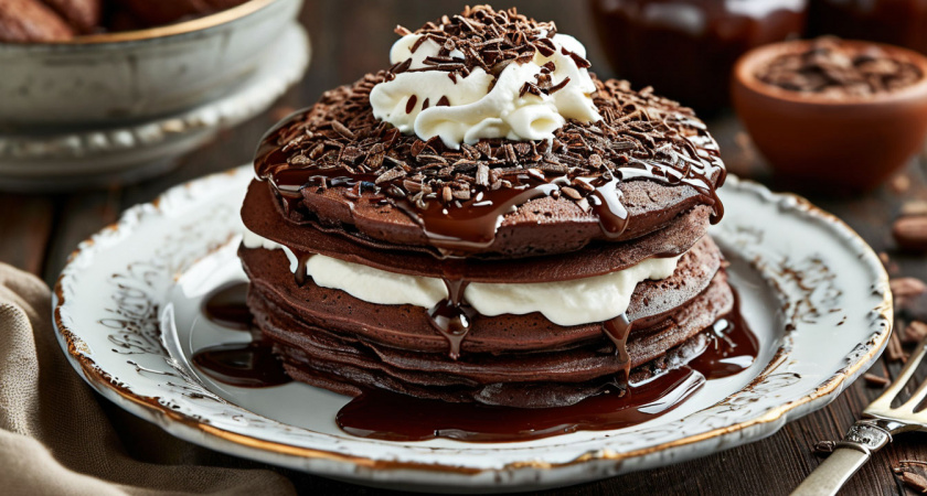 Шоколадный торт из блинчиков со сливочно-сырным кремом - отменный десерт к масленичной неделе