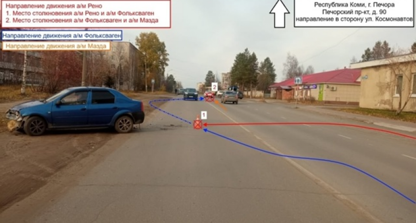 Разворот Renault Logan в Коми привёл к столкновению трех автомобилей
