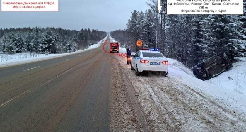 На трассе Сыктывкар-Киров иномарка опрокинулась в кювете: 15-летняя пассажирка попала в больницу