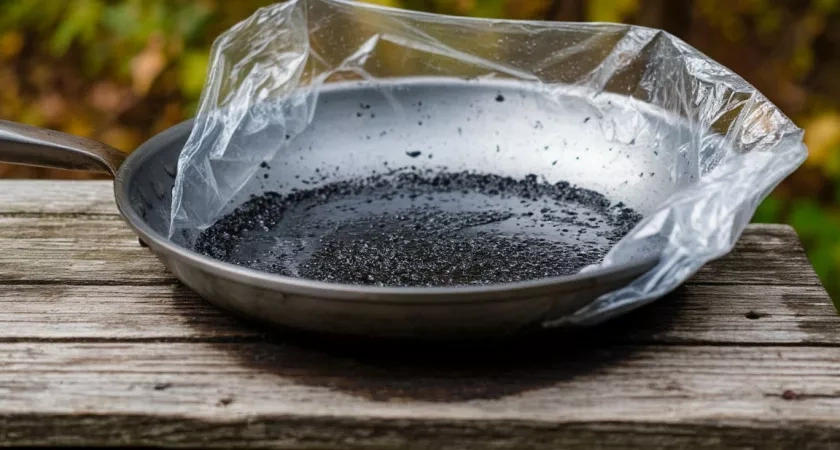 Кладу сковороду в полиэтиленовый пакет, нагар отпадает сам и больше ничего не прилипает — поверхность сверкает как зеркало