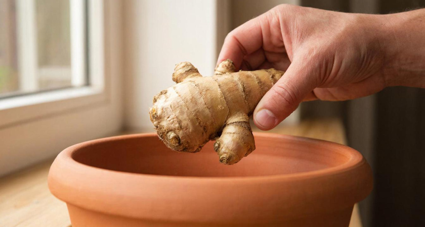 Купил в «Магните» корень имбиря и посадил в горшок. Наверное, это самое быстрорастущее растение из всех, показываю