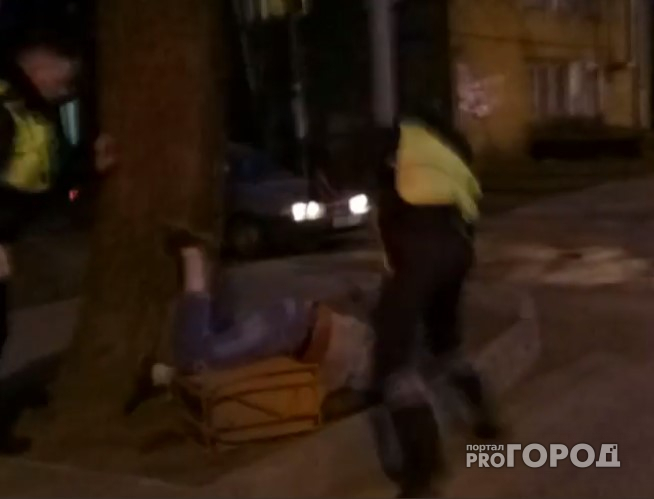 В Сыктывкаре дебошир в схватке с полицейскими ударился об дерево и отключился (видео)