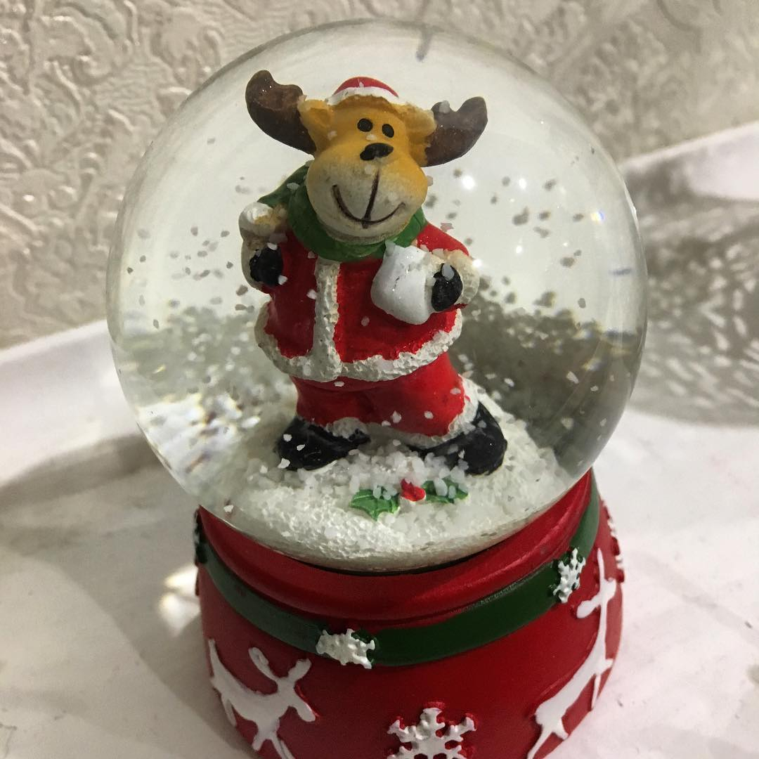 Фото дня от сыктывкарца: снежный шарик с олененком в костюме Санта Клауса