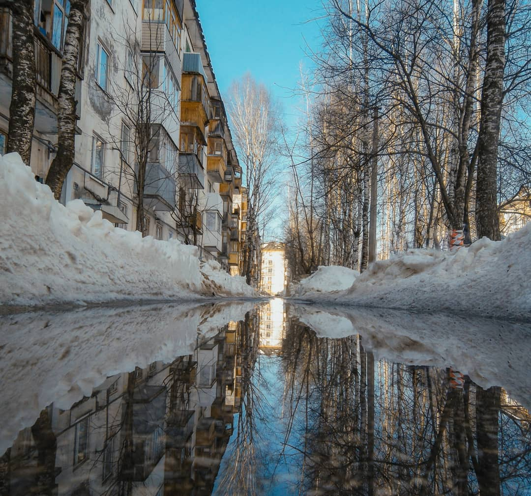 Фото дня в Сыктывкаре: яркое и красочное отражение улицы в луже