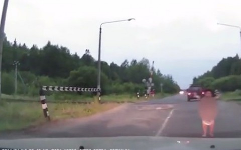 Голая девушка, бросавшаяся под машины, попала на видео