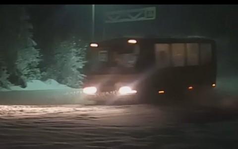 Из-за снегопада в Коми школьный автобус с детьми застрял при подъёме в гору (видео)