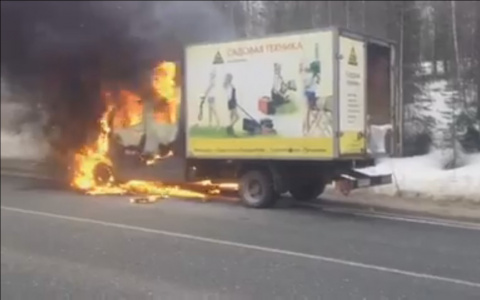 В Коми «Газель» сгорела во время движения по трассе (видео)