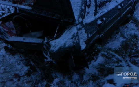 «ВАЗ» улетел в кювет на заснеженной дороге под Сыктывкаром (фото)