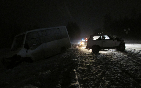 На трассе в Коми пожилой водитель на «Ниве» протаранил микроавтобус с детьми
