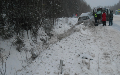 На трассе в Коми опытная автоледи на кроссовере вылетела в кювет