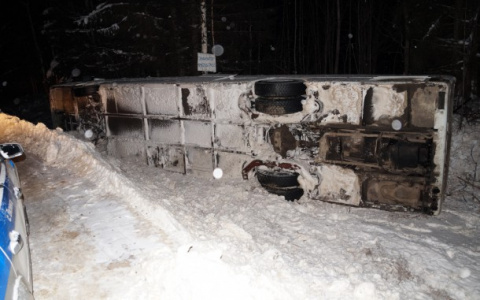 На трассе в Коми перевернулся автобус с полусотней пассажиров (фото)