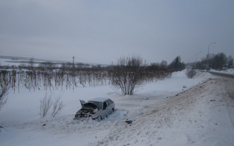 На трассе «Вятка» в Коми пьяный лихач на «Ладе» протаранил столб и вылетел в кювет