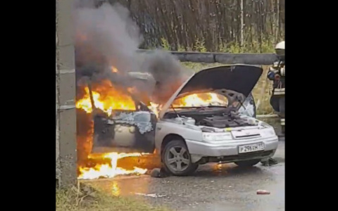 В Сыктывкаре внезапно вспыхнул автомобиль (видео)