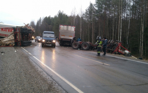 В Коми на трассе «размотало» фуру и лесовоз (фото, видео)