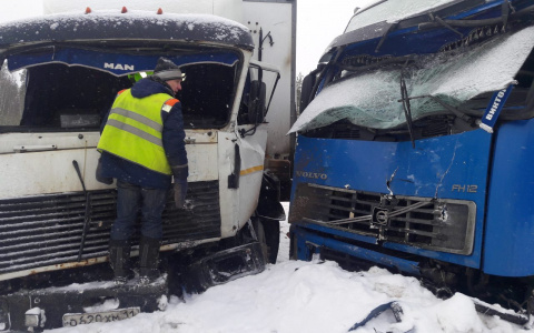 В Коми МАЗ лоб в лоб столкнулся с грузовиком «Вольво», три человека пострадали