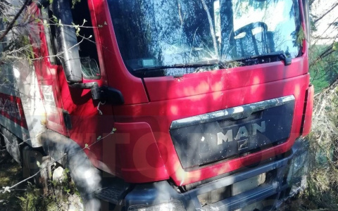 В Коми вылетела в кювет фура с автопоездом (фото)