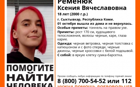 В Сыктывкаре пропала 18-летняя девушка с тоннелем в ухе