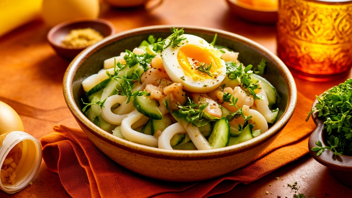 Научилась у друзей с Дальнего Востока готовить кальмаров, чтобы были мягкие и нежные. Делаю сытный салат на ужин