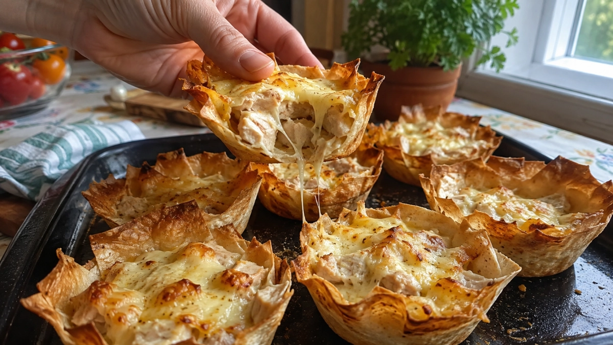 Лаваш больше не кручу рулетом: делаю корзиночки с курицей и сыром — 20 минут, и на столе мини-пироги
