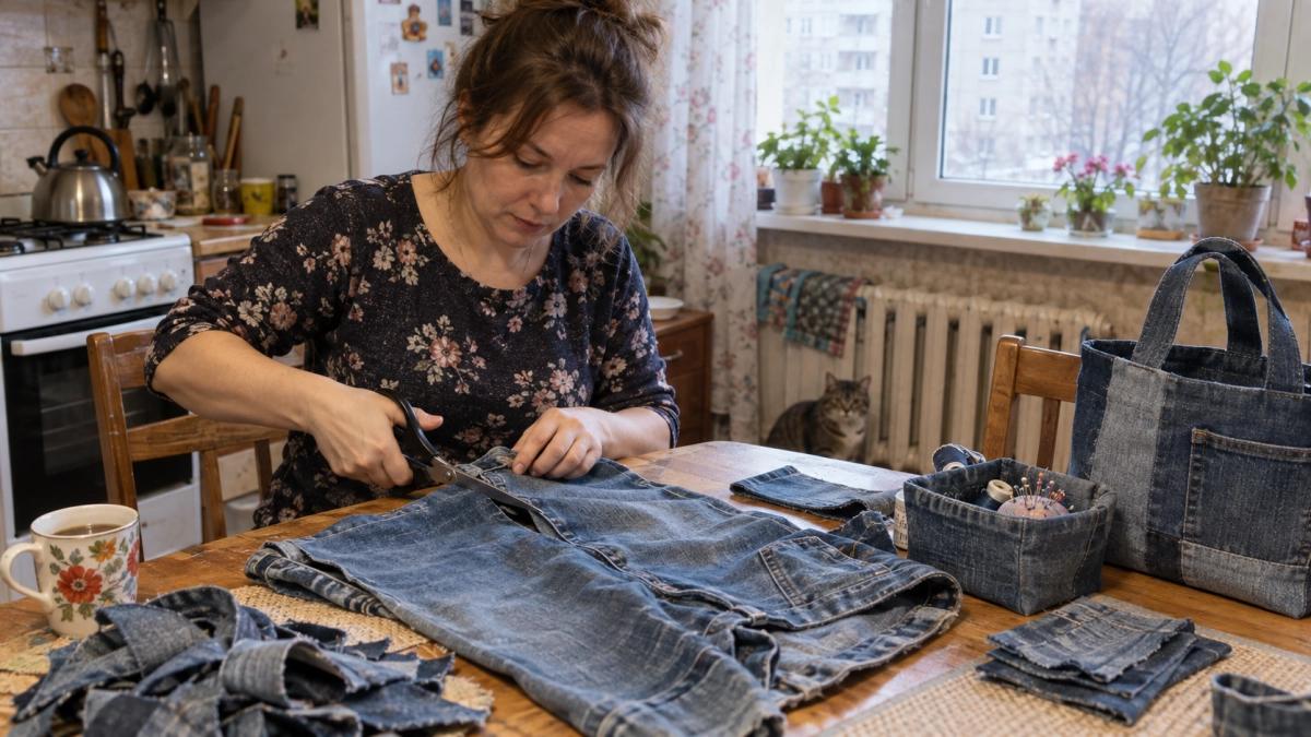 Старые джинсы превращаю в 5 вещей для дома — уродливые тряпки начинают выглядеть как дизайнерская задумка