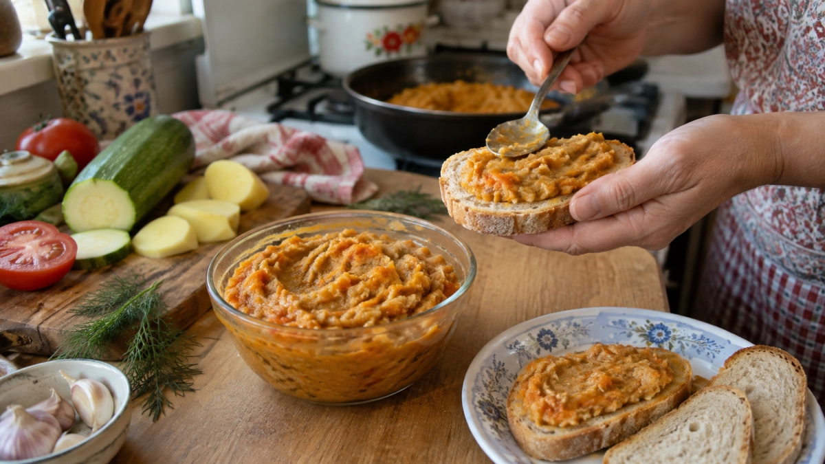 Кабачки больше не жарю кружочками: картофель и чесночное масло превращают их в густую намазку — хоть на хлеб, хоть к мясу