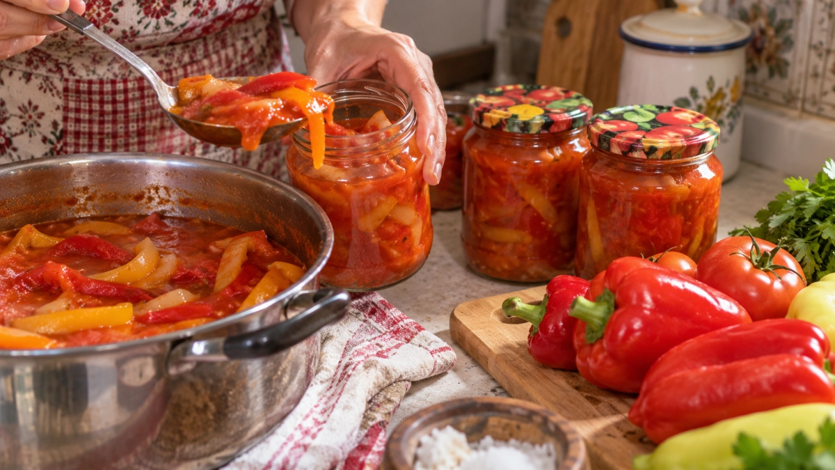 Бабушкино лечо без долгой возни: перец остаётся мясистым, а густой соус собираем хлебом до капли