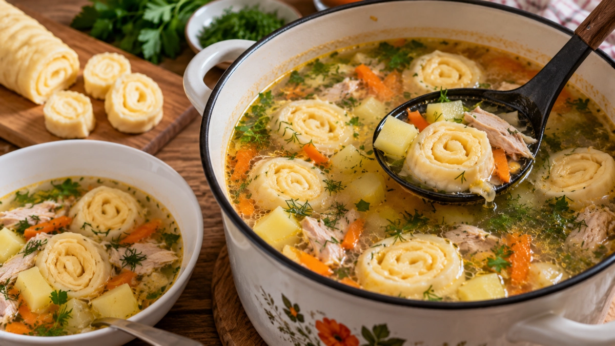 Не лапша и не клёцки: в куриный суп кидаю сырные рулетики — бульон лёгкий, а начинка тянется
