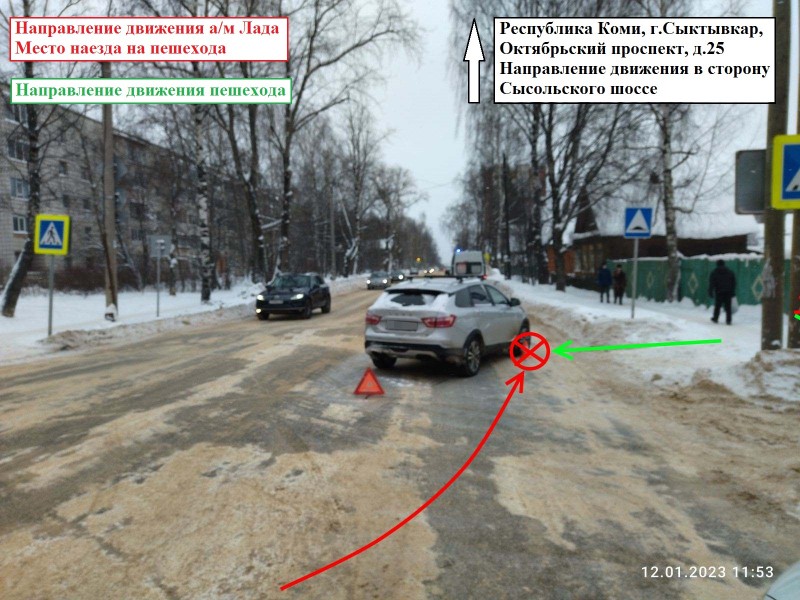 В Сыктывкаре водитель за рулем "Лады" сбил пешехода