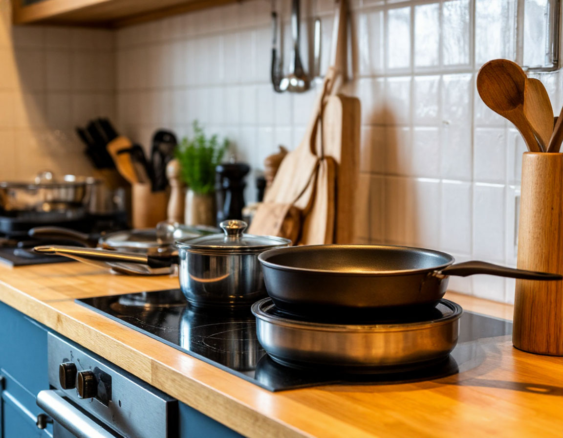 2 пакетика заливаю простым кипятком, и сковорода как новая: жир и нагар отвалятся кусками