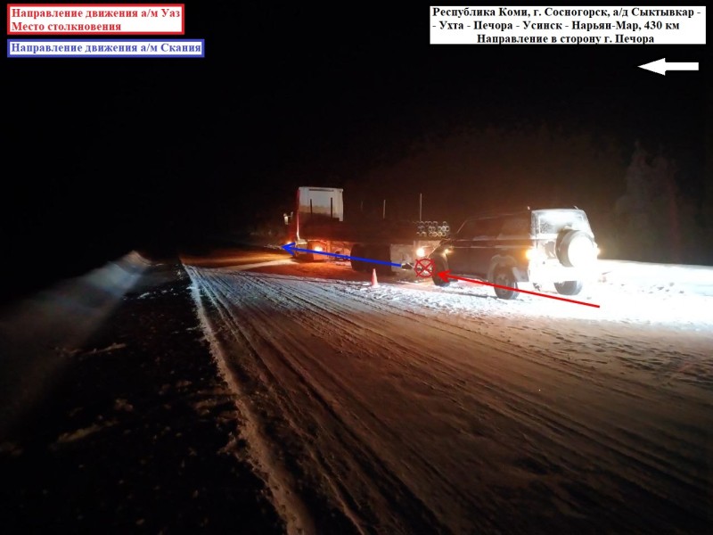 На трассе в Коми столкнулись УАЗ и фура