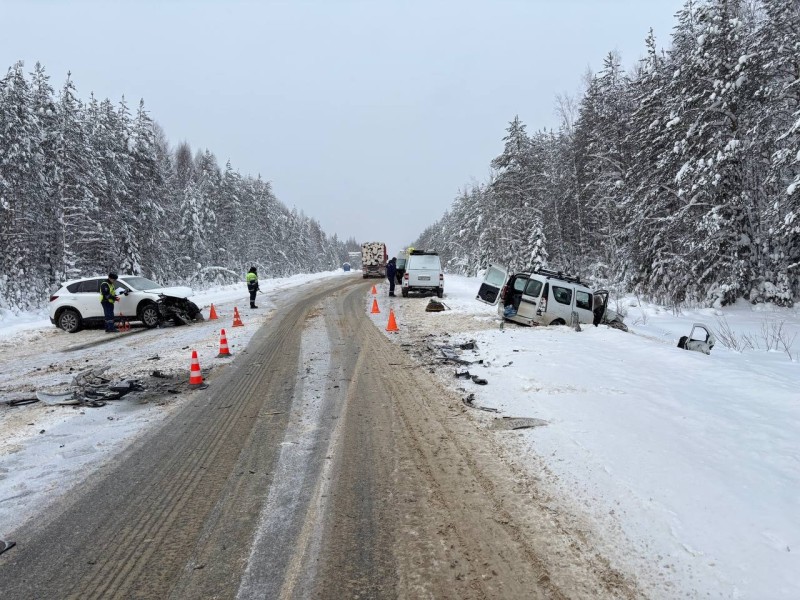 На трассе в Коми иномарка столкнулась с "Ладой": шесть человек пострадали 