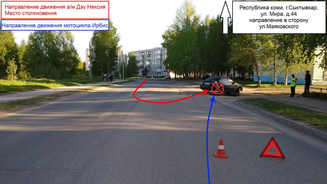 В Сыктывкаре по колеса иномарки попал «лихач» на мотоцикле, который 31 раз за год нарушил ПДД