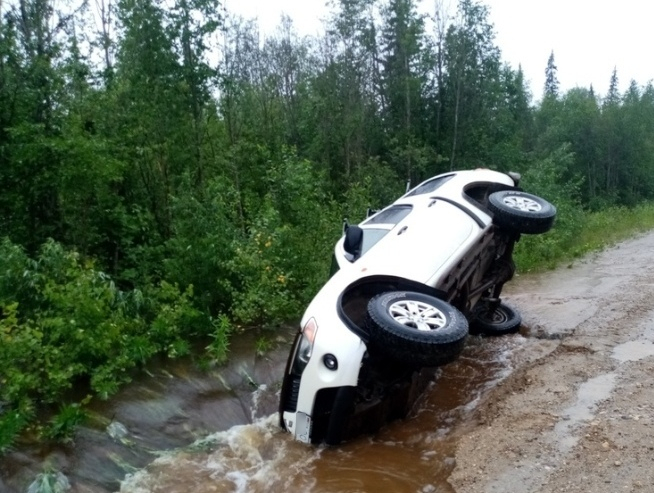 «Русские дороги!»: в Коми дорогой джип упал в огромную лужу (фото)