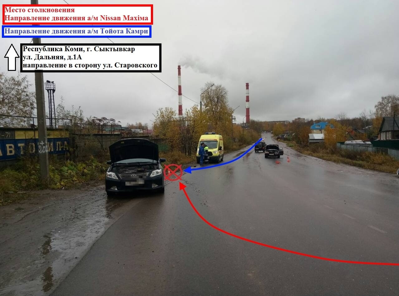 В Сыктывкаре водитель «Ниссана» протаранил «Тойоту», которая пропускала людей