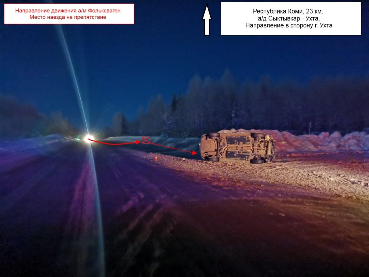 Под Сыктывкаром «Фольксваген» опрокинулся на дороге, пострадали два человека